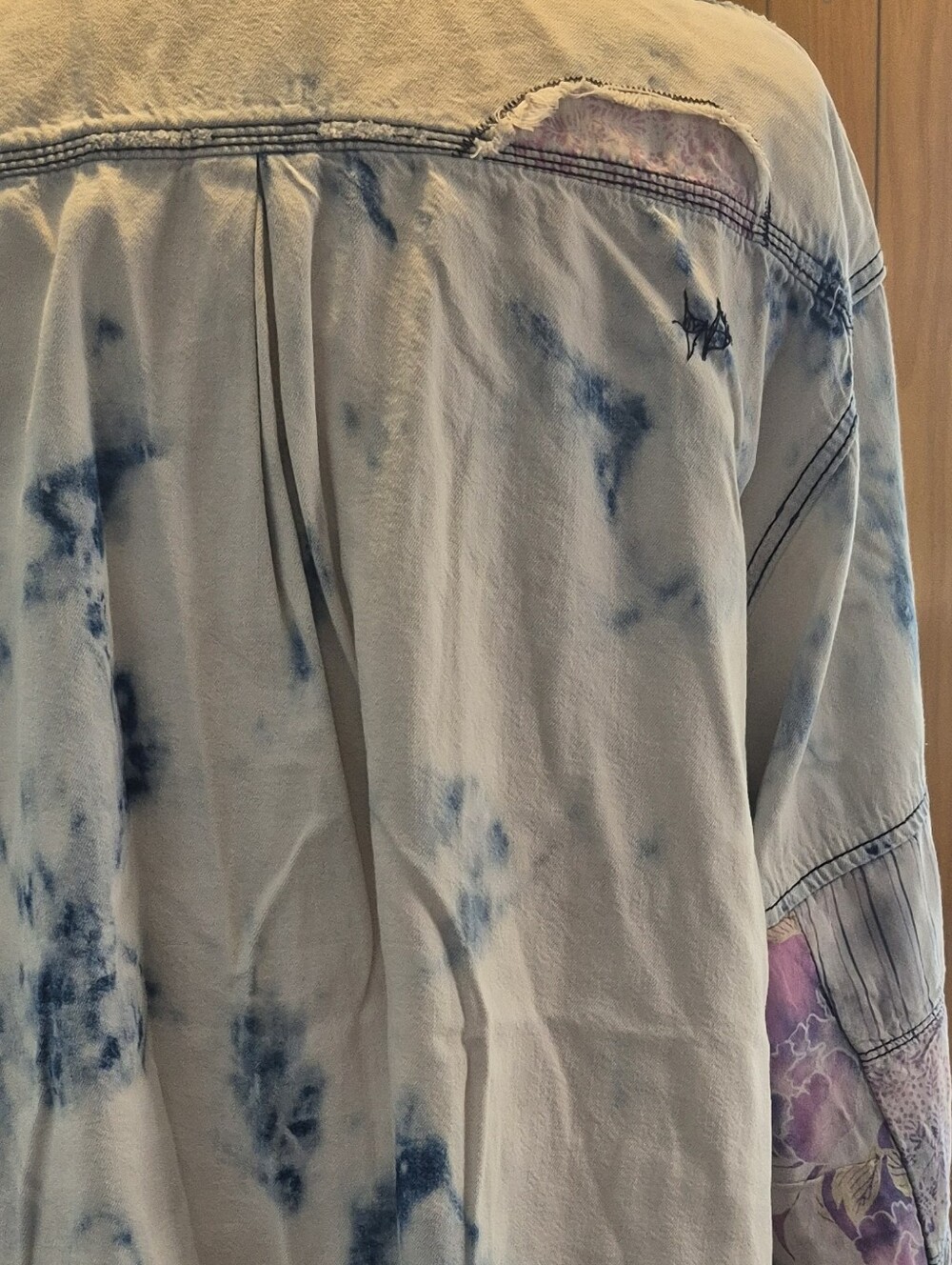 We The Free Lightwash Denim Jacket with Purple Floral Sleeves - Picture 5 of 9